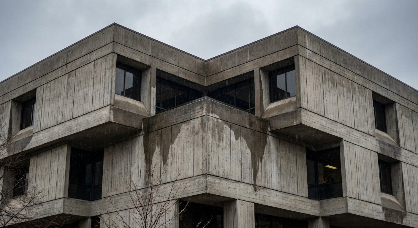 Abstract architectural detail of concrete and glass geometric patterns
